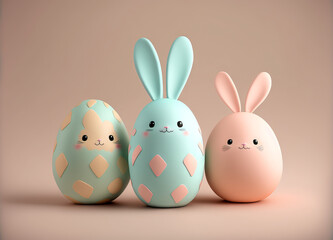 Obraz premium Bunny cute pastel colored easter eggs 3d rendered, generative ai