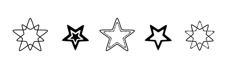 Star drawings. Line art stars. Set of star drawings. Stars vector set.