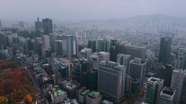 [korea drone footage] Seoul, Han River, Gangnam, Teheran Road, fall