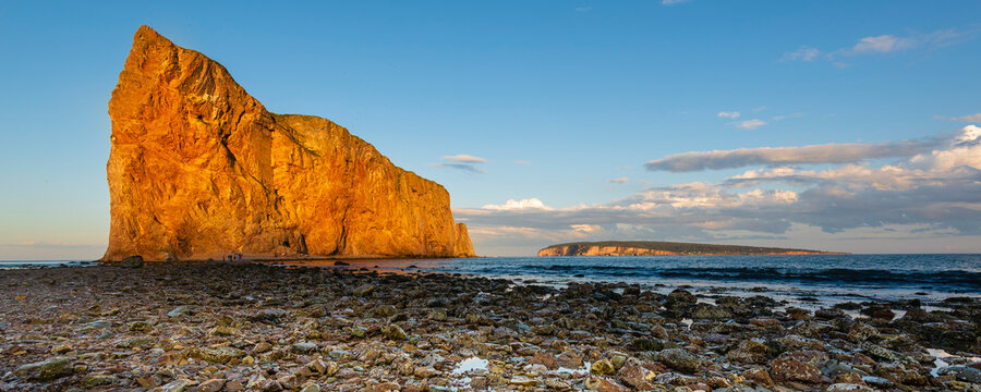 Perce Rock in the Gulf of Saint Lawrence, Bonaventure Island and Perce Rock National Park; Perce, Quebec, Canada
