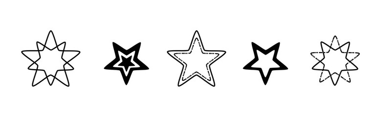 Obraz premium Star drawings. Line art stars. Set of star drawings. Stars vector set.