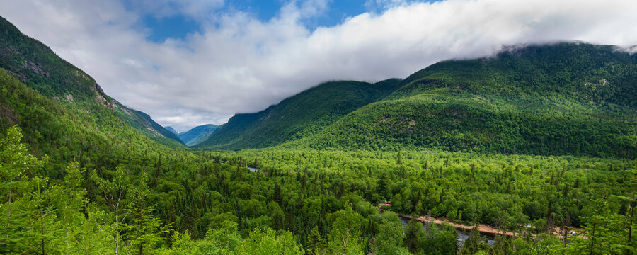 Vast and mountainous landscape of Hautes‑Gorges-de-la-Rivi&egrave;re‑Malbaie National Park; Quebec, Canada