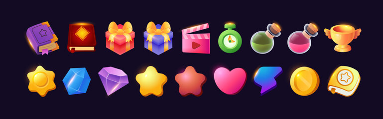 Game asset UI design cartoon element with elegant and colorful