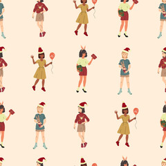 Traditional winter holiday celebration. Hand drawn Vector illustration