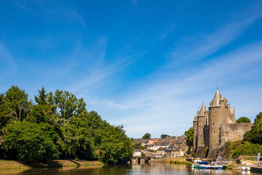Josselin Castle on the River Oust; Josselin, Morbihan, North-West France, France