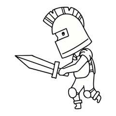 The little knight. Middle Ages. Coloring book Metal armor. Knight tournaments. Children in fairy costumes, isolated vector illustration.