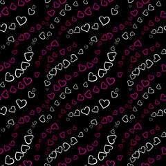 Seamless pattern with white and pink hearts on a dark background. Diagonal pattern