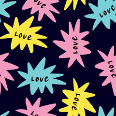 Valentines Day pattern with star with love quote. illustration in doodle style