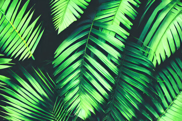 black background with tropical green leaves. Generated AI