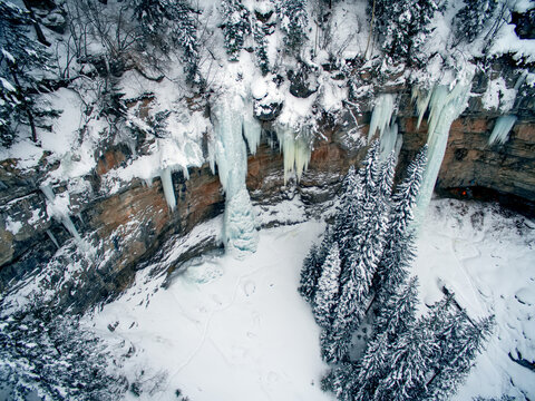 An aerial view of the ice climbing amphitheater in Vail, Colorado.