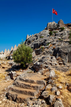 Walls of the crusader castle at Kalekoy, Kekova, near Kas, Turkey; Kalekoy, Kekova, Turkey