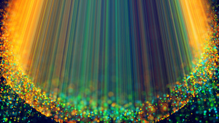 Magic multicolored sparkles of light with rays form flickering abstract simple structures like fiber optic or laser show with amazing bokeh for fantastic background. 3d render