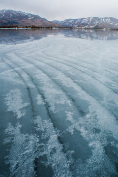 Surface of a frozen lake; Ogden, Utah, United States of America
