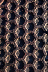 Texture metal honeycomb close-up, vertical orientation.