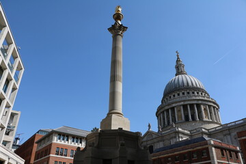 Fototapeta na wymiar View to Paternoster Square Column and Saint Paul´s Cathedral in London, England Great Britain