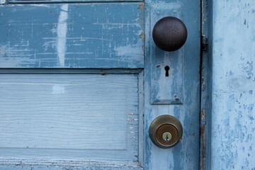 blue door doorknob 
