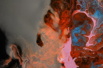 Rolgordijnen Art Abstract flow pour acrylic, ink and watercolor marble painting. Color wave texture blots background. Fluid Art. © Liliia