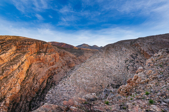 Colourful and rugged rock formations on the Swartberg Pass, Western Cape, South Africa; Prince Albert, Western Cape, South Africa