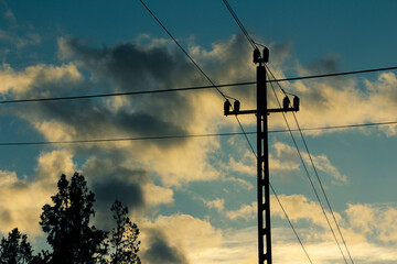 power lines at sunset