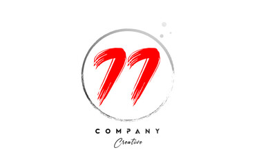 red grey 77 number letter logo icon design with dots and circle. Grunge creative gradient for business and company