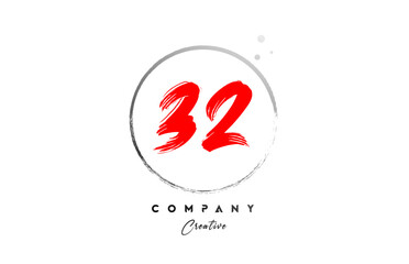 red grey 32 number letter logo icon design with dots and circle. Grunge creative gradient for business and company