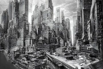 city skyline black and white art