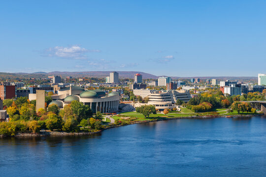 View Of Hull, sector of the Canadian National Capital Region, the Canadian Museum Of History and the Ottawa River; Gatineau, Quebec, Canada