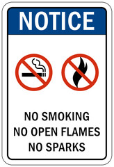Fire hazard, flammable sign no smoking no matches no open flame