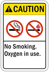 Fire hazard, flammable material oxygen sign and labels no smoking oxygen in use