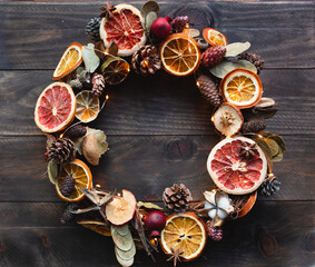 Christmas Circle handmade on wooden background
