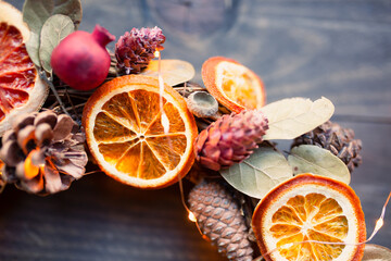 Christmas Circle handmade on wooden background
