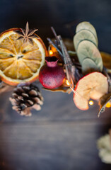 Christmas Circle handmade on wooden background
