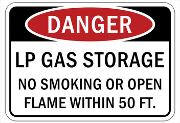 Fire hazard, flammable gas sign and labels lp gas storage