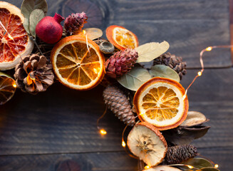 Christmas Circle handmade on wooden background
