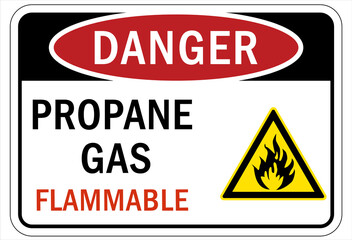 Fire hazard, flammable gas sign and labels propane gas
