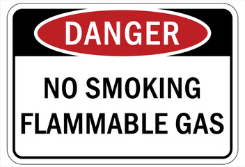 Fire hazard, flammable gas sign and labels no smoking