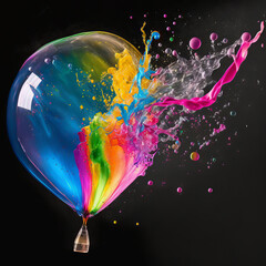 Bullet passing through a balloon splashing with multiple colors
generative ai