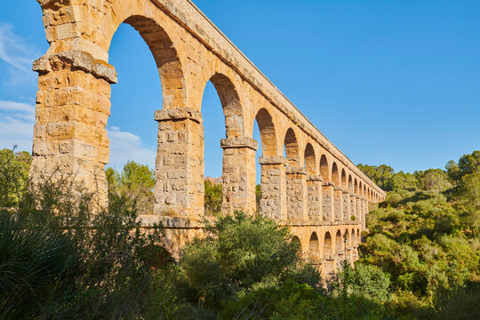 Old, Roman aqueduct, the Ferreres Aqueduct (Aq&uuml;educte de les Ferreres) also known as Pont del Diable (Devil's Bridge) near Tarragona; Catalonia, Spain