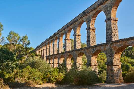 Old, Roman aqueduct, the Ferreres Aqueduct (Aq&uuml;educte de les Ferreres) also known as Pont del Diable (Devil's Bridge) near Tarragona; Catalonia, Spain