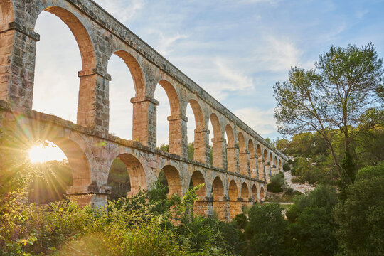 Old, Roman aqueduct, the Ferreres Aqueduct (Aq&uuml;educte de les Ferreres) also known as Pont del Diable (Devil's Bridge) near Tarragona; Catalonia, Spain
