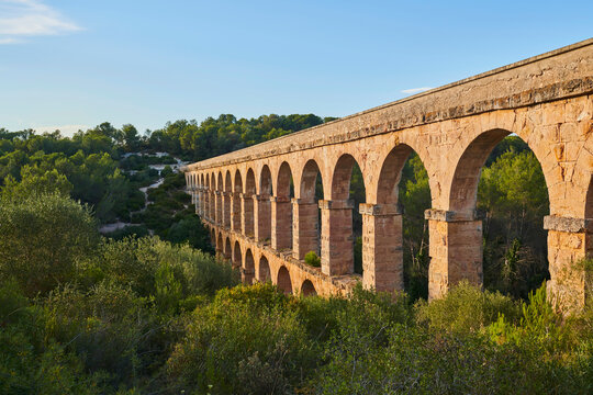 Old, Roman aqueduct, the Ferreres Aqueduct (Aq&uuml;educte de les Ferreres) also known as Pont del Diable (Devil's Bridge) near Tarragona; Catalonia, Spain