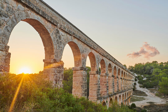 Old, Roman aqueduct, the Ferreres Aqueduct (Aq&uuml;educte de les Ferreres) also known as Pont del Diable (Devil's Bridge) near Tarragona; Catalonia, Spain