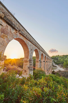 Old, Roman aqueduct, the Ferreres Aqueduct (Aq&uuml;educte de les Ferreres) also known as Pont del Diable (Devil's Bridge) near Tarragona; Catalonia, Spain