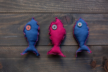 Three Handmade linen fish as a decor