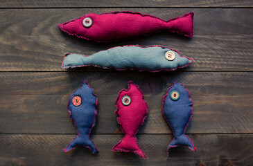 Five Handmade linen fish as a decor