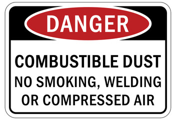 Explosive material combustible dust sign and labels no smoking welding or compressed air