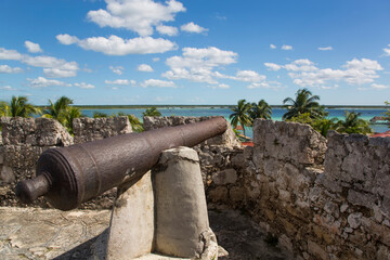 Colonial Cannon, Fort de San Felipe, founded 1725, Bacalar, Mexico; Bacalar, Quintana Roo, Mexico