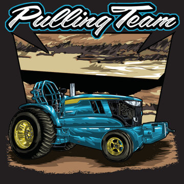 pulling tractor isolated on black background for poster, t-shirt print, business element, social media content, blog, sticker, vlog, and card. vector illustration.