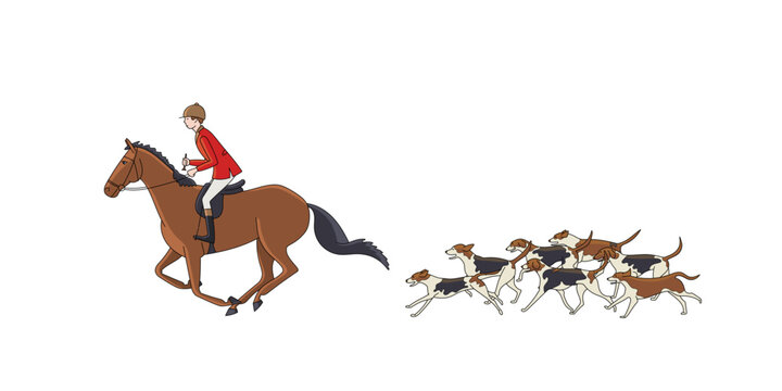 Follower of the hunt accompanied by dogs