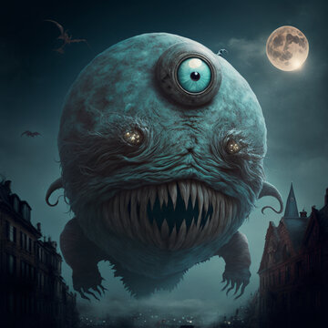 hideous moon monster holiday event halloween banner background concept